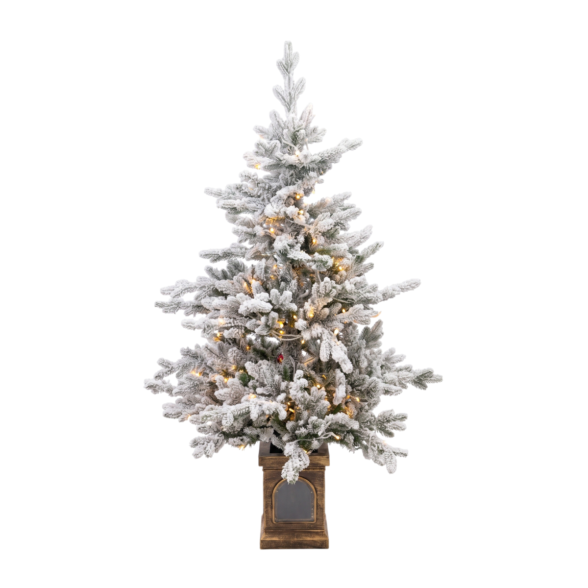 Legooin 4FT Snow Flocked Potted Tree Pre-Lit Christmas Tree Artificial Tree with Frosted Pot Base for Indoor Outdoor Xmas Décor, Flocked Green