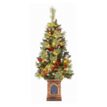 Legooin 4FT Pre-Lit Small Potted Christmas Tree with Warm White Lights Berries Porch Artificial Xmas Tree with Frosted Pot Base, for Home Holiday Décor or Commercial Display, Green