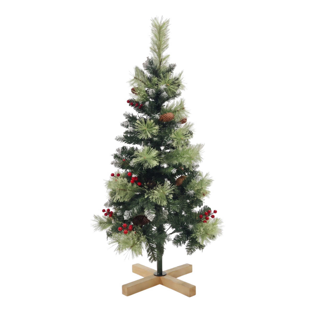 Legooin 4FT Pre-Lit Realistic Artificial Potted Tree with Warm White Lights Small Christmas Tree , X-Shaped Wooden Stand, for Home Store Office Holiday Décor, Green