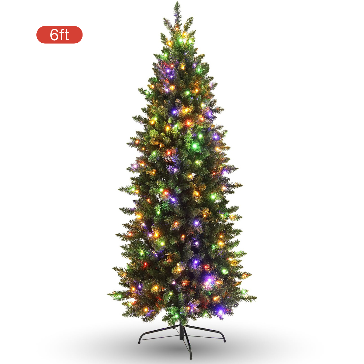Legooin 6ft Pre-lit Slim Christmas Tree Skinny Hinged Artificial Xmas Tree with 250 Color-Changing Lights+957 Branch Tips