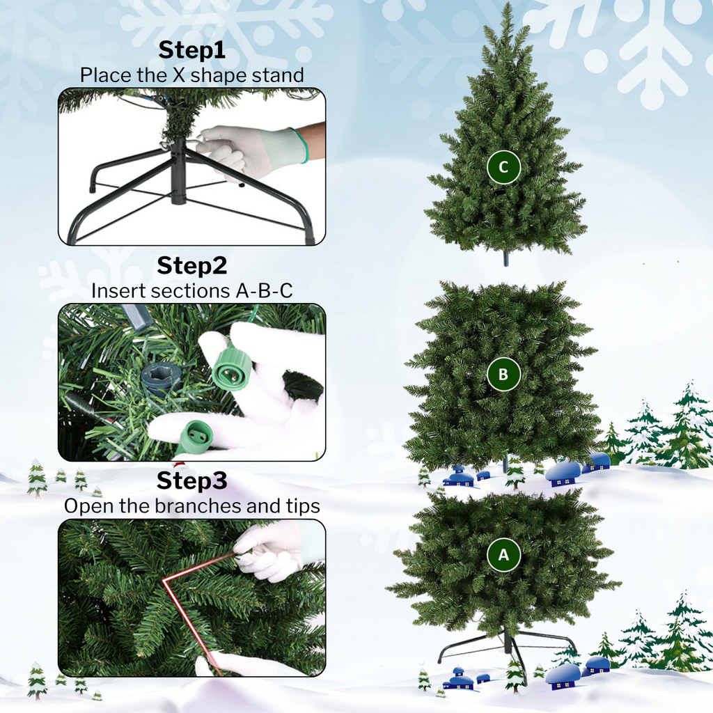 Legooin 6.5FT Pre-Lit Realistic Christmas Tree Slim Artificial Tree Pencil Decorative Xmas Tree with 700 Branch Tips 250 Multicolor Lights 50 Pinecones 50 Berries, Green