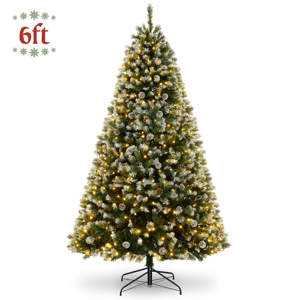 Legooin 6FT Pre-lit Christmas Tree with Pine Cones, 800 PVC Branch Tips + 300 Warm White Lights, for Christmas Holiday Halloween Decor