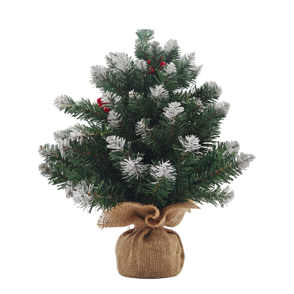 Legooin 2FT Pre-Lit Potted Tree with Pinecones Berries Tabletop Small Artificial Christmas Tree, 120 PVC Branch Tips, 30 Warm White Battery-Operated Lights, Green