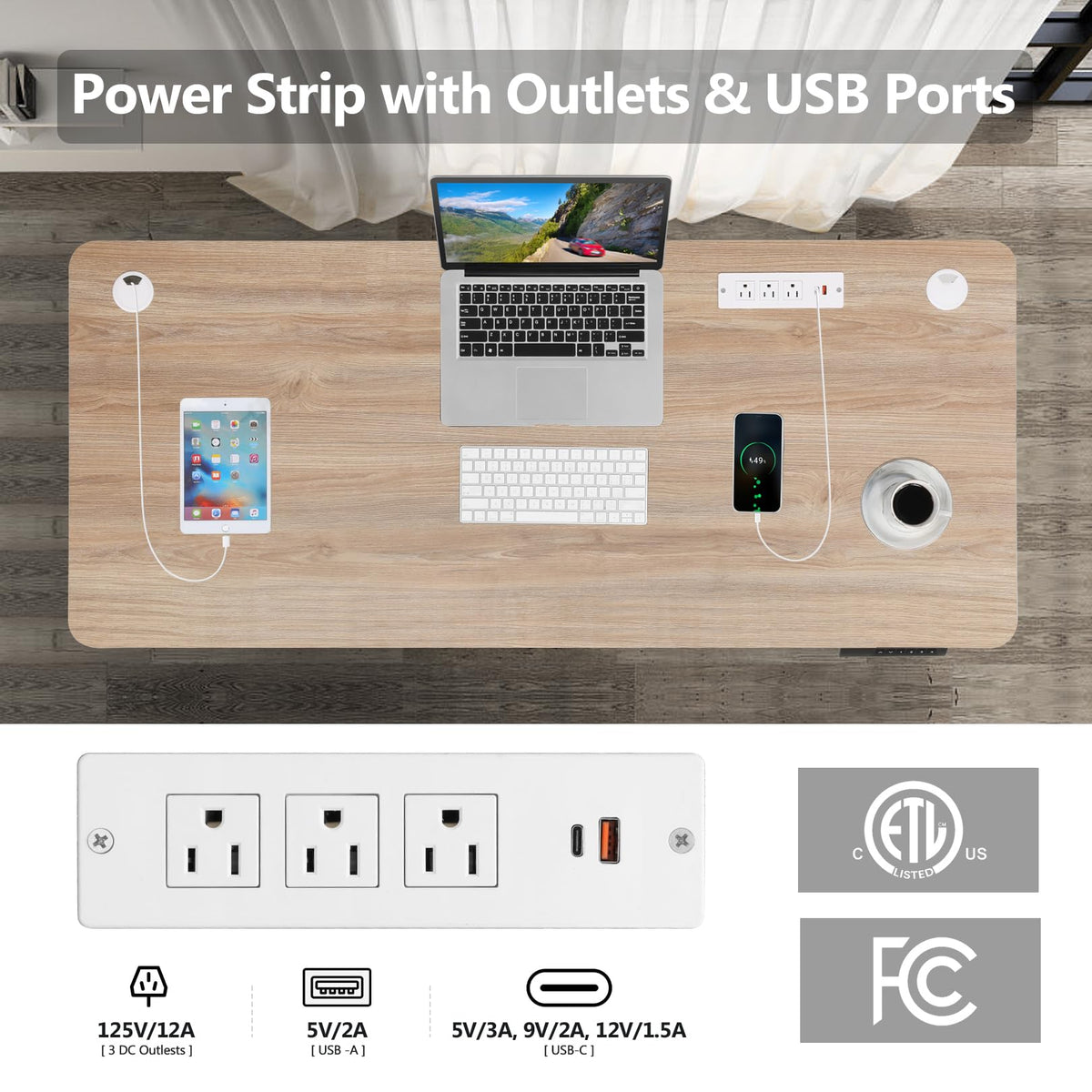 Legooin 70x27 inch Sit Stand Desk Rolling Standing Desk with Power Strip Height Adjustable Office Table Mobile Workstation for Home Office, Oak