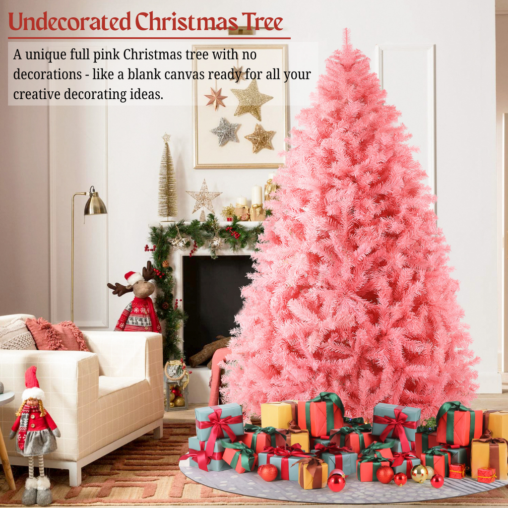 Legooin 6ft Unlit Pink Artificial Christmas Tree Hinged Tree with 800 PVC Branch Tips, Unique Christmas Holiday Decor Pink Party