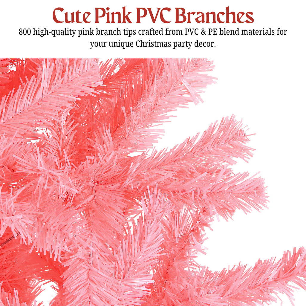 Legooin 6ft Unlit Pink Artificial Christmas Tree Hinged Tree with 800 PVC Branch Tips, Unique Christmas Holiday Decor Pink Party