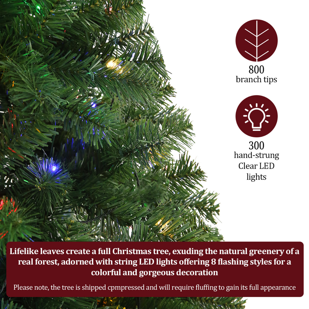 Legooin 6FT Pre lit 300 Multicolored LED Lights, Artificial Christmas Tree, Easy Assembly, 800 PVC Tips, Premium Hinged Green Spruce