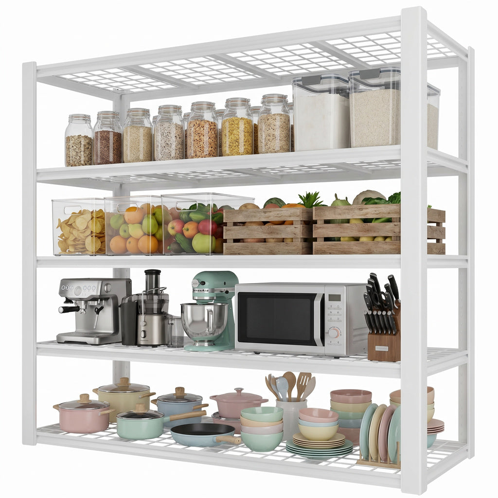 Legooin 60"W x 24"D x 72"H Heavy Duty Garage Rack Storage Shelving Unit Industrial Wire shelf 3000 lbs Capacity Utility Shelving for Warehouse Basement, White