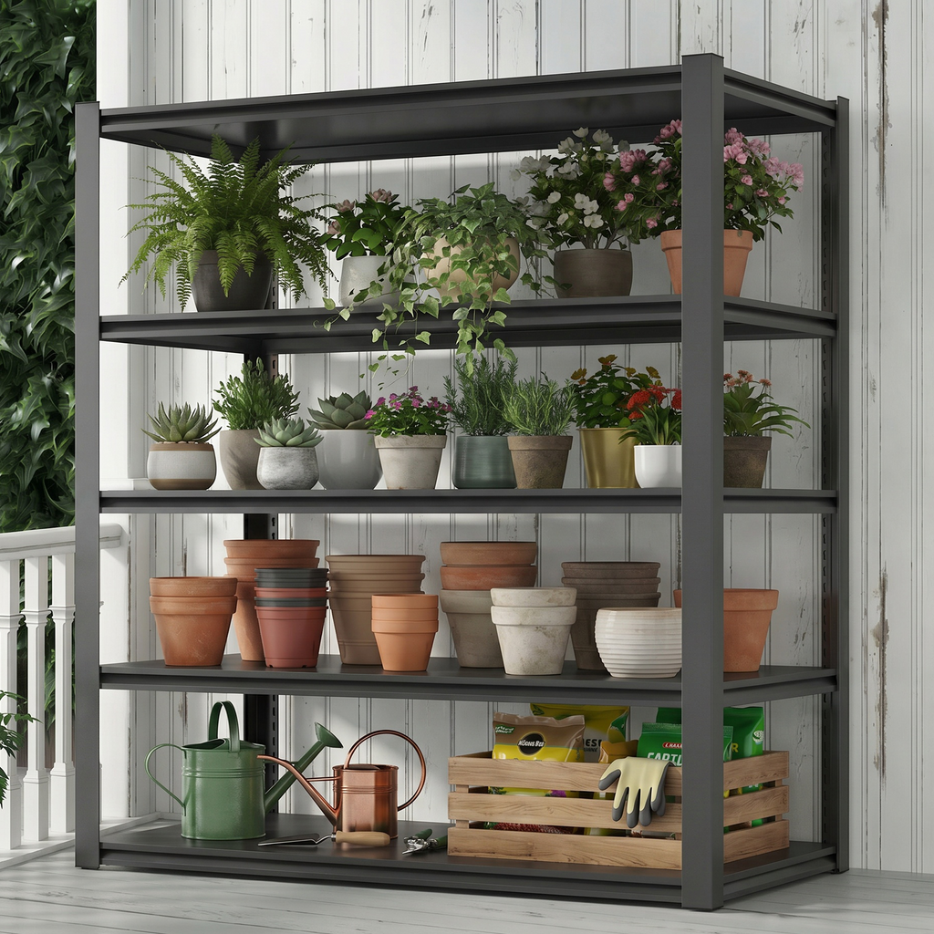 Legooin 48"W x 24"D x 72"H Metal Shelving Heavy Duty Garage Storage Rack Height Adjustable Industrial Shelf Residential Storage Warehouse Storage Unit, Black