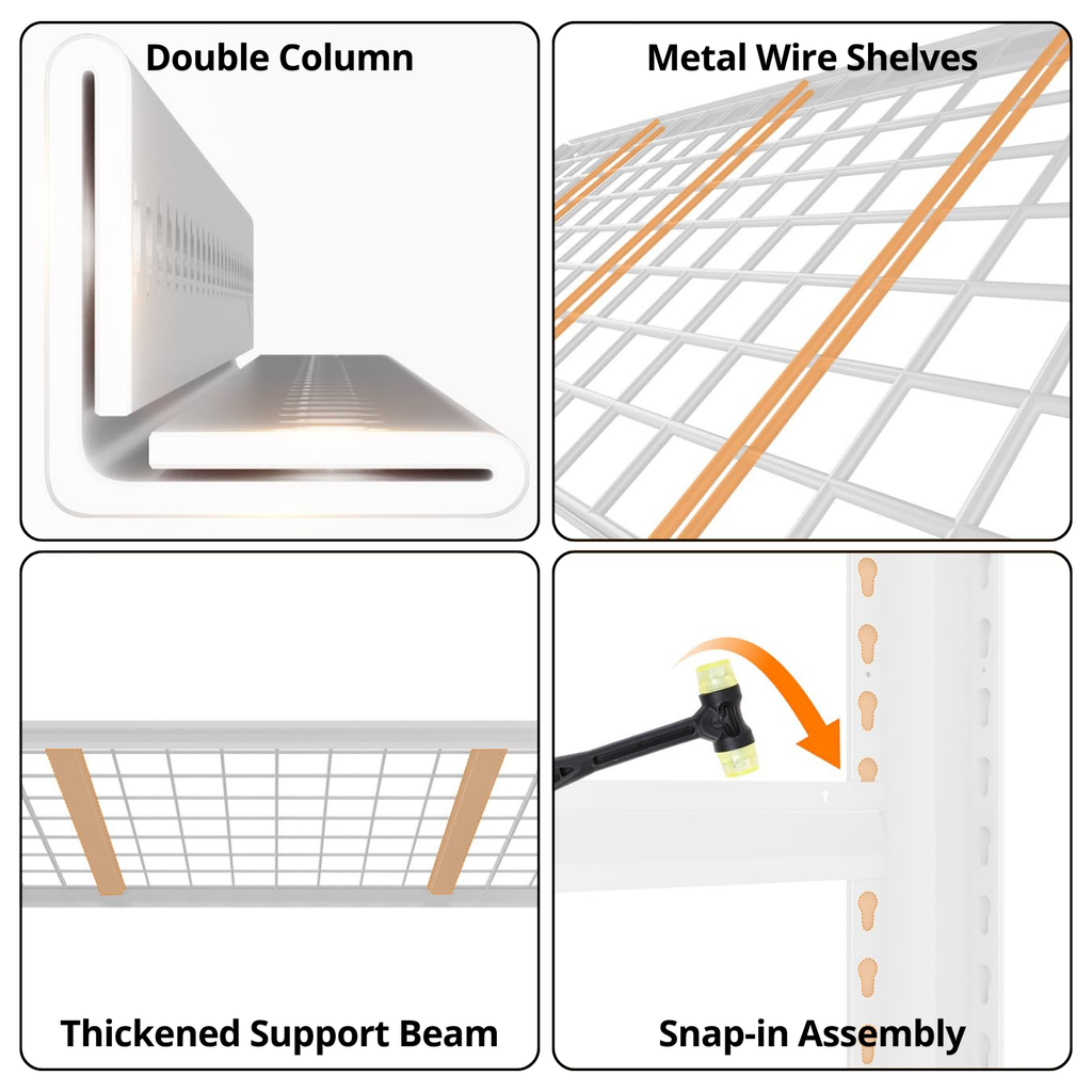 Legooin 48x24x72 inch Heavy Duty Metal Shelving Unit Garage Wire Shelves with 2500 lbs Capacity Adjustable Steel Utility Rack for Industrial Residential Use, White