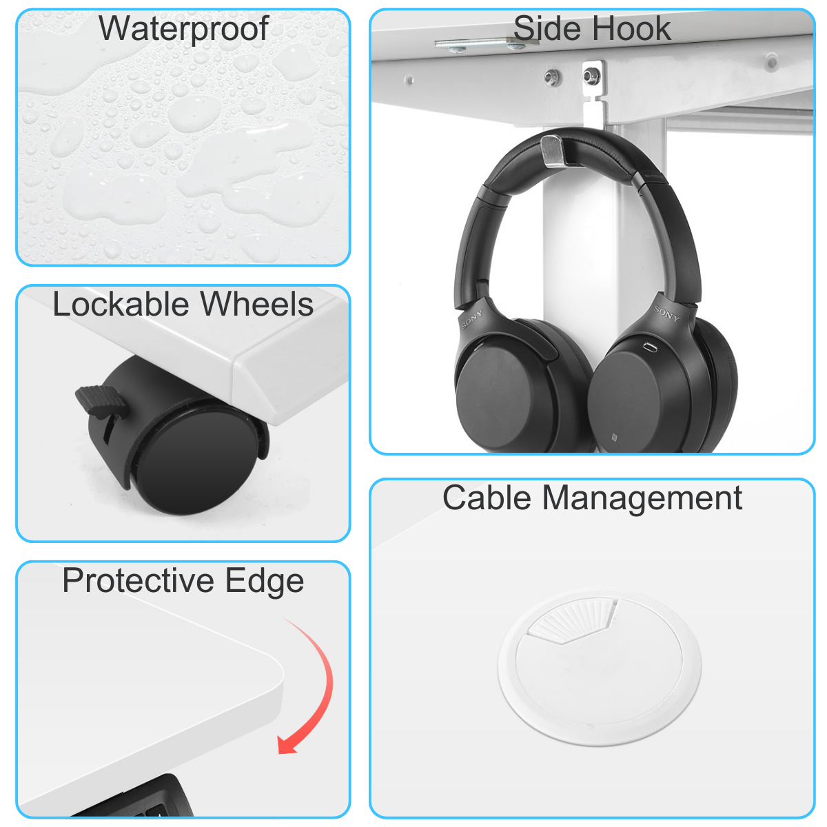 Legooin 70"W Extra Wide Sit-Stand Desk Mobile Gaming Table with USB Port for Home Office, Oak