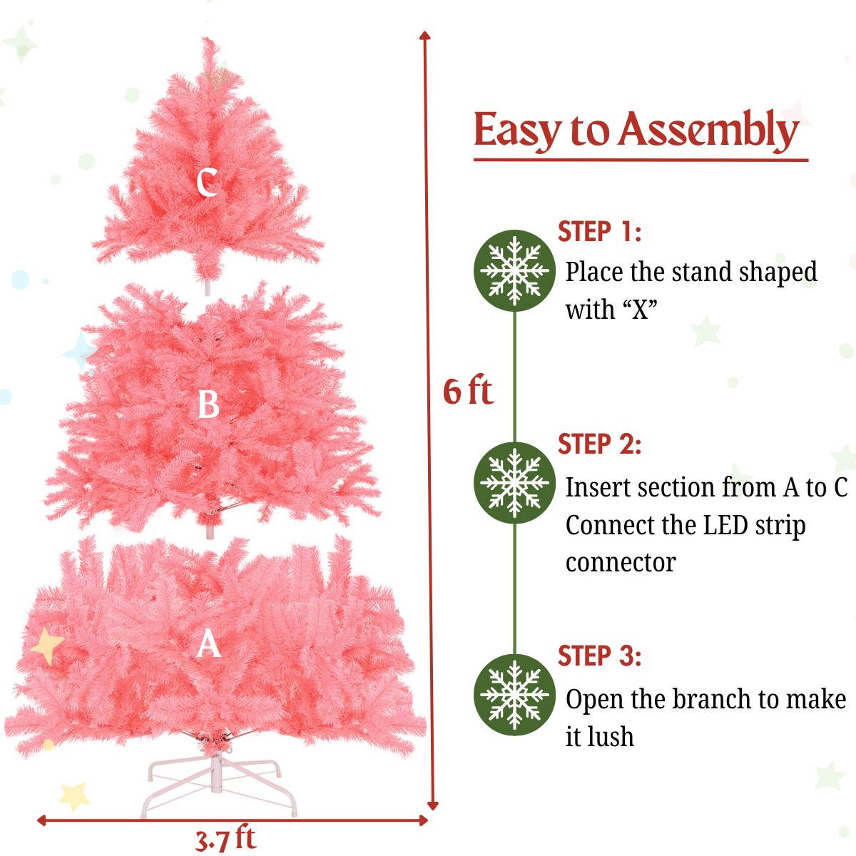 Legooin 6ft Unlit Pink Artificial Christmas Tree Hinged Tree with 800 PVC Branch Tips, Unique Christmas Holiday Decor Pink Party