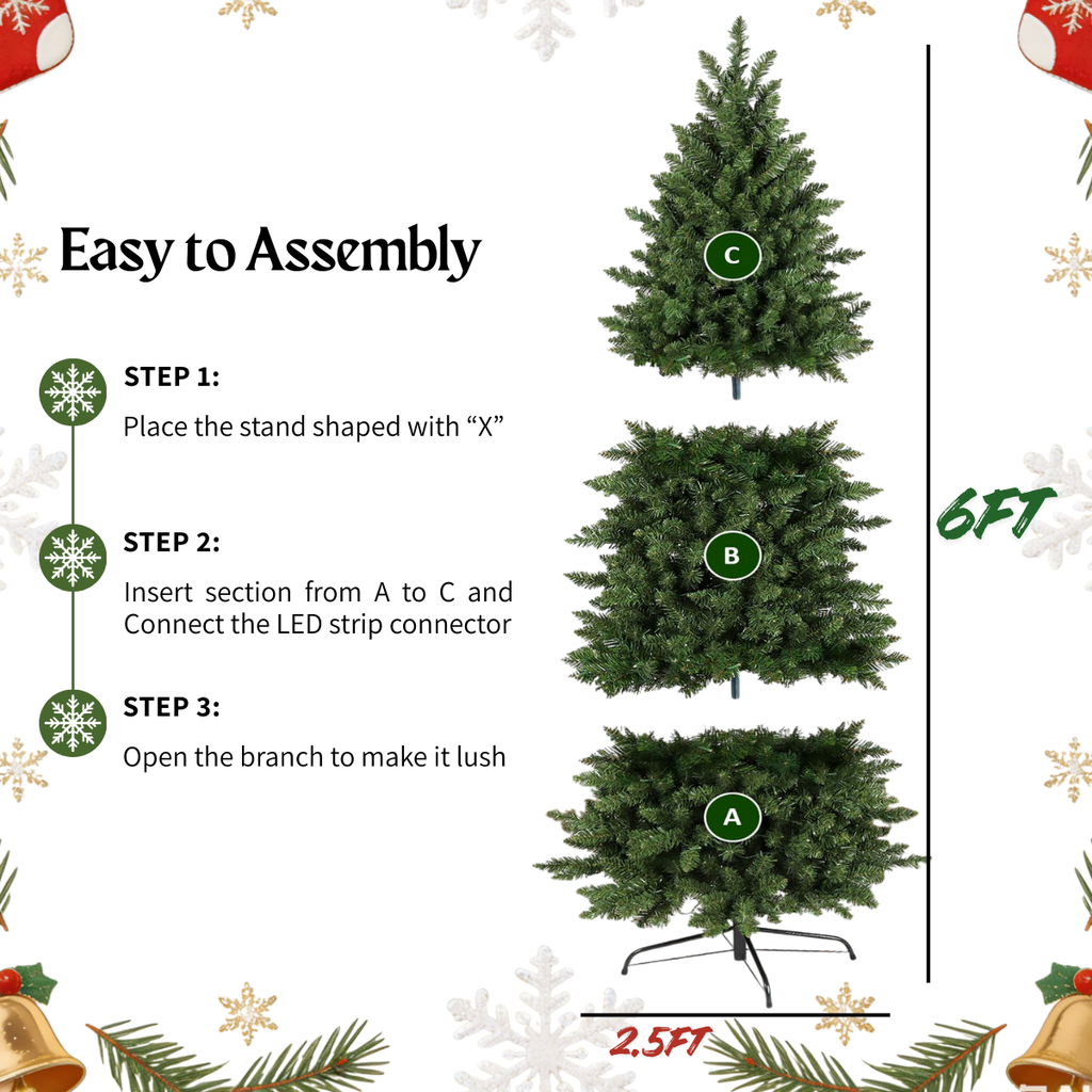 Legooin 6ft Pre-lit Slim Christmas Tree Skinny Hinged Artificial Xmas Tree with 250 Color-Changing Lights+957 Branch Tips