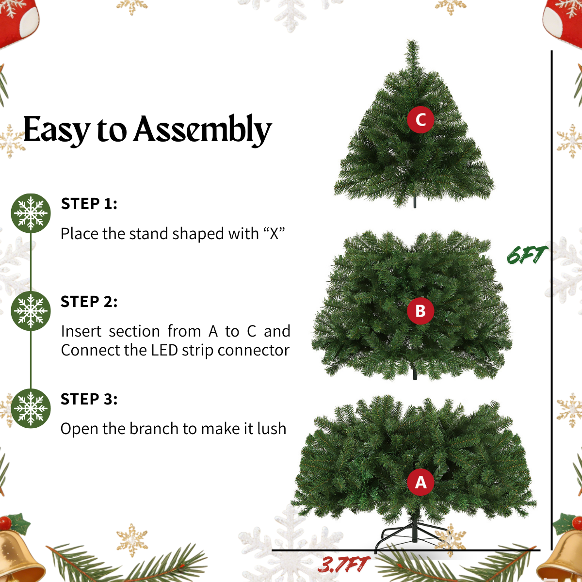Legooin 6FT Pre lit 300 Multicolored LED Lights, Artificial Christmas Tree, Easy Assembly, 800 PVC Tips, Premium Hinged Green Spruce