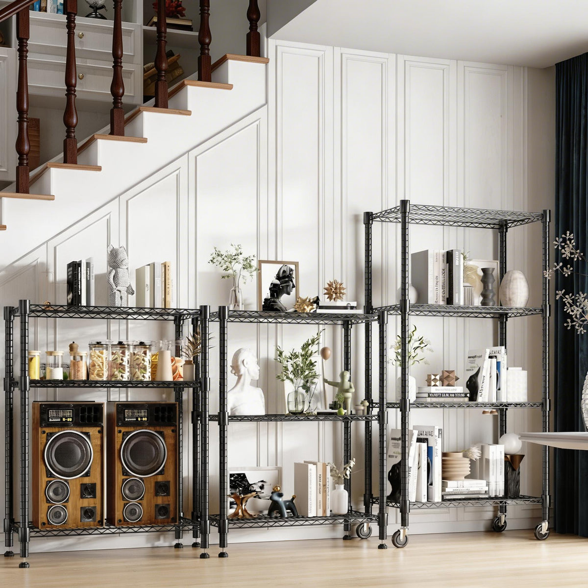 Legooin 30"x14"x72" Kitchen Storage Rack Wire Shelving Unit on Wheels Height Adjustable Metal Shelf for Pantry Office, Black