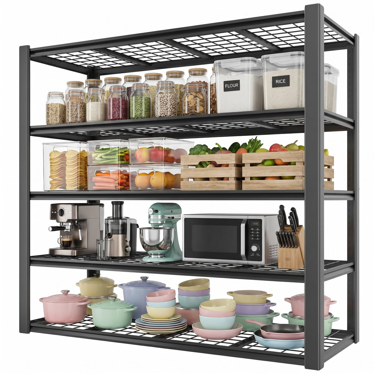 Legooin 5-Tier Heavy Duty Wire Shelf 60"W x 24"D x 72"H Industrial Shelf Adjustable Storage Rack for Garage Warehouse Pantry Capacity of 3000 lbs, Black