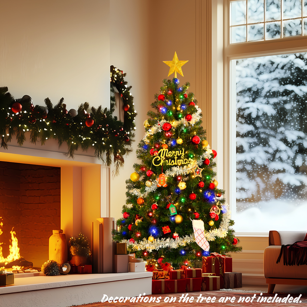 Legooin 6FT Pre lit 300 Multicolored LED Lights, Artificial Christmas Tree, Easy Assembly, 800 PVC Tips, Premium Hinged Green Spruce