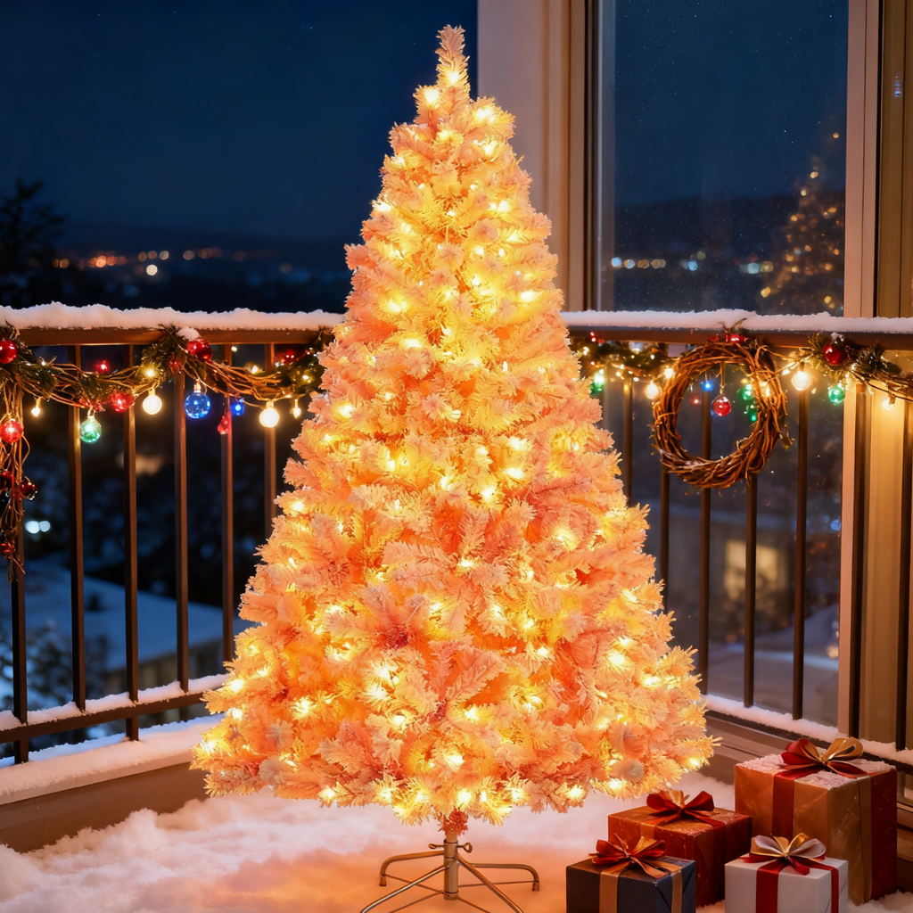 Legooin 6FT Pink Snow Flocked Artificial Christmas Tree, 800 PVC Branch Tips + 300 Warm White Lights, Unique Pink Christmas Decor