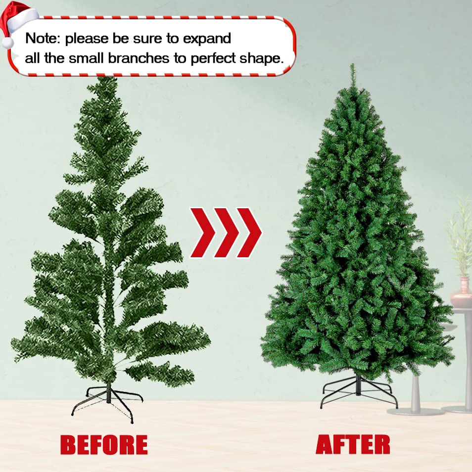 Legooin 6FT Prelit Christmas Tree with 800 PVC Tips+250 Warm White Lights, Hinged Artificial Xmas Tree with Metal Stand, Green