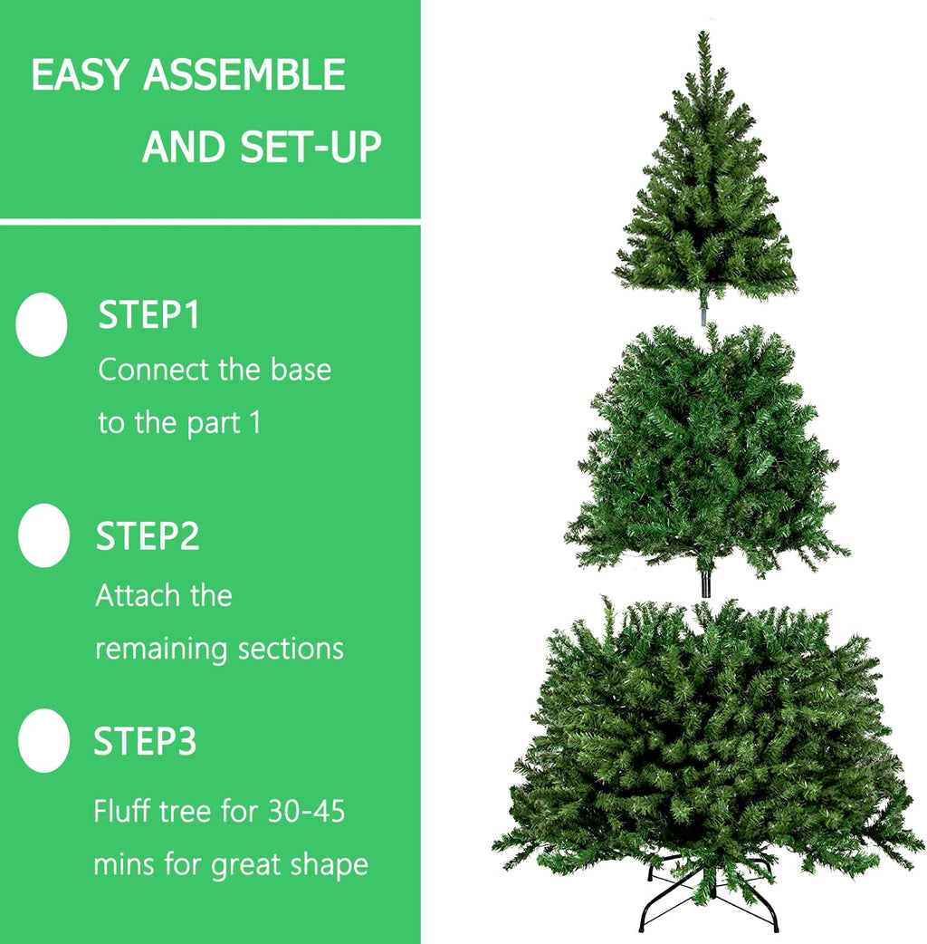 Legooin 6FT Prelit Christmas Tree with 800 PVC Tips+250 Warm White Lights, Hinged Artificial Xmas Tree with Metal Stand, Green