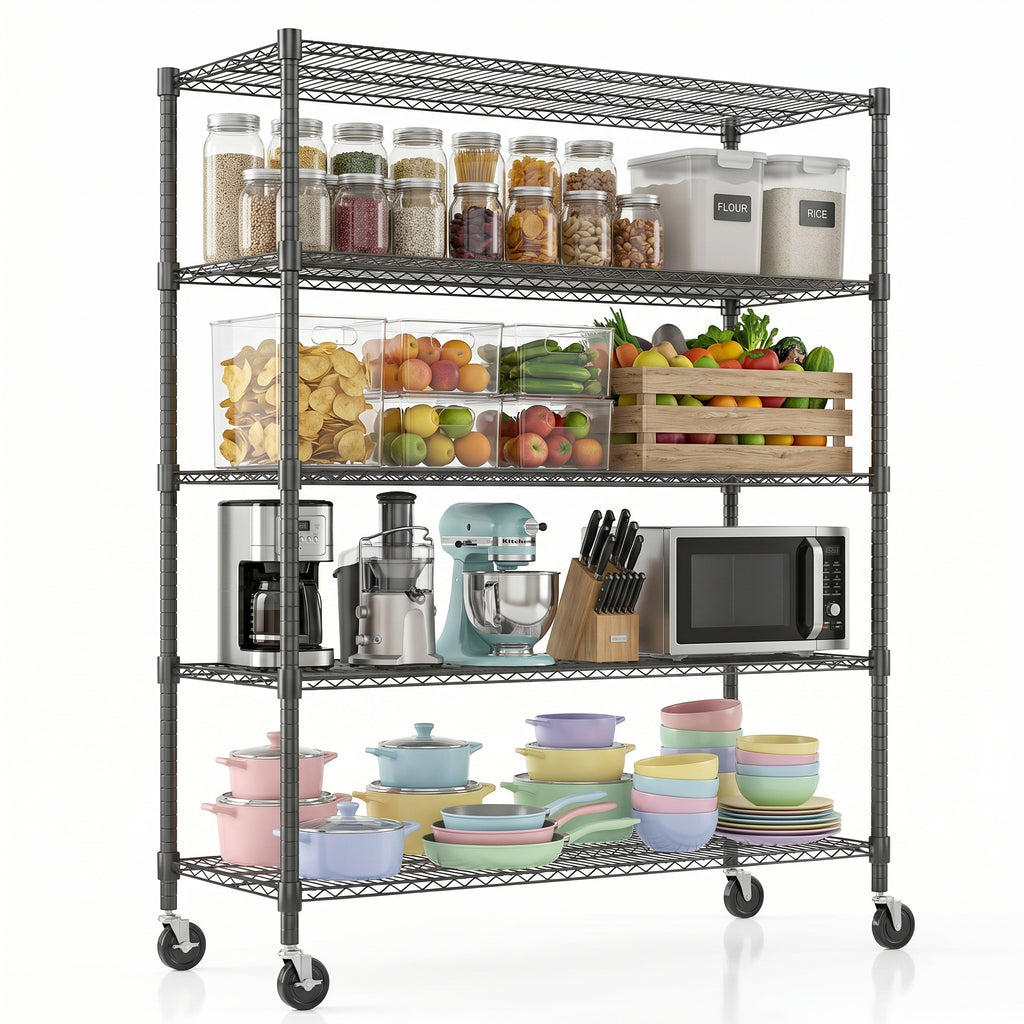 Legooin 18x48x82 inch Heavy Duty Wire Shelving Unit Industrial Residential Stainless Steel Shelf Storage Rack for Garage Pantry, Black