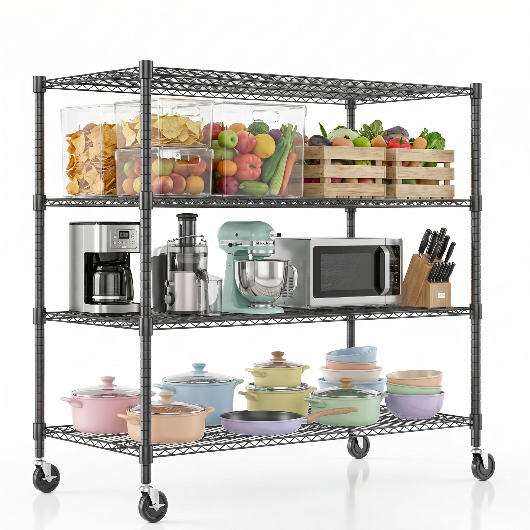 Legooin 48x24x72 inch Heavy Duty Wire Shelving Garage Shelf Storage Rack Industrial Residential Freestanding Shelf for Warehouse Pantry, Black