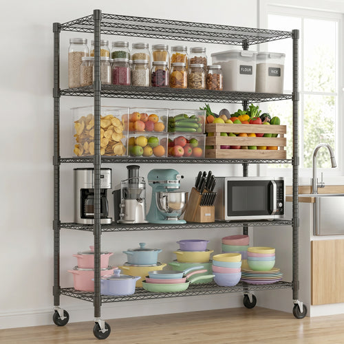 Legooin 18x48x82 inch Heavy Duty Wire Shelving Unit Industrial Residential Stainless Steel Shelf Storage Rack for Garage Pantry, Black