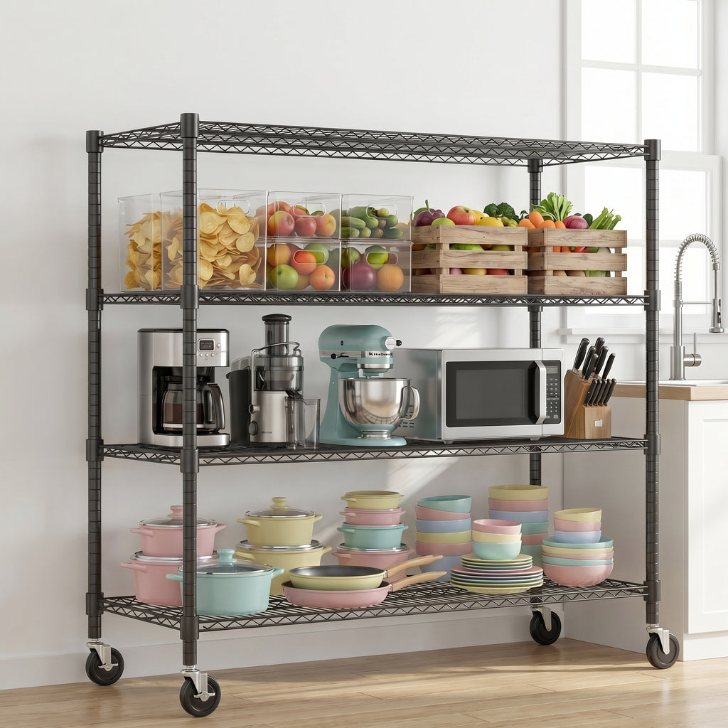 Legooin 48x18x72 inch Heavy Duty Wire Shelf on Wheels Garage Rack Shelving Unit Industrial Shelf Residential Storage 2000lbs Capacity, Black