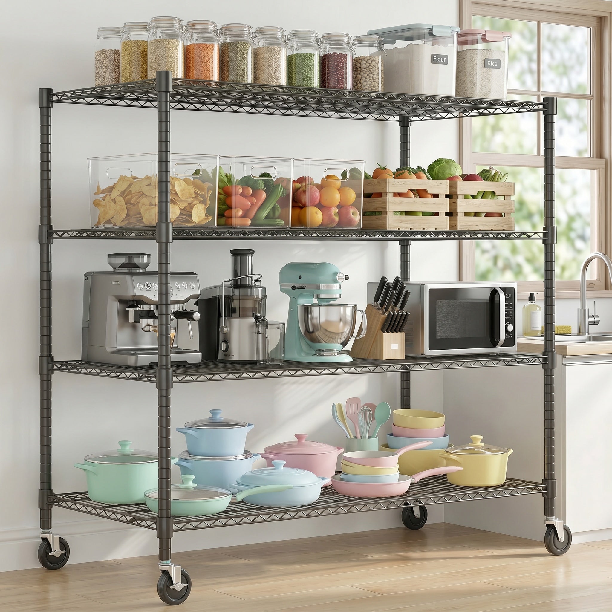 Legooin 48x24x72 inch Heavy Duty Wire Shelving Garage Shelf Storage Rack Industrial Residential Freestanding Shelf for Warehouse Pantry, Black