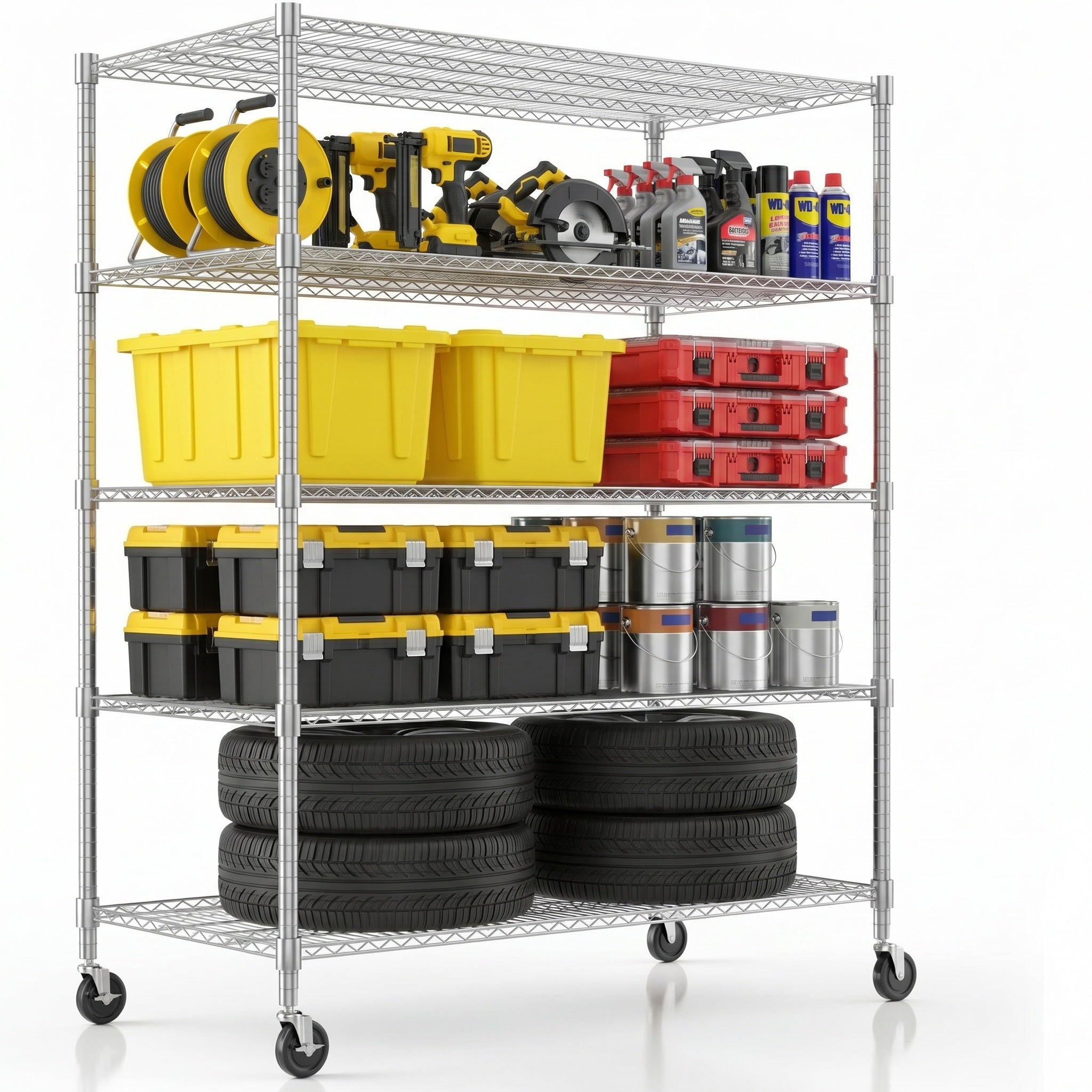 Legooin 24x48x82 inch Heavy Duty Garage Shelf Storage Rack with Wheels Metal Shelving Unit Organizer Rack for Residential and Industrial Use, Silver