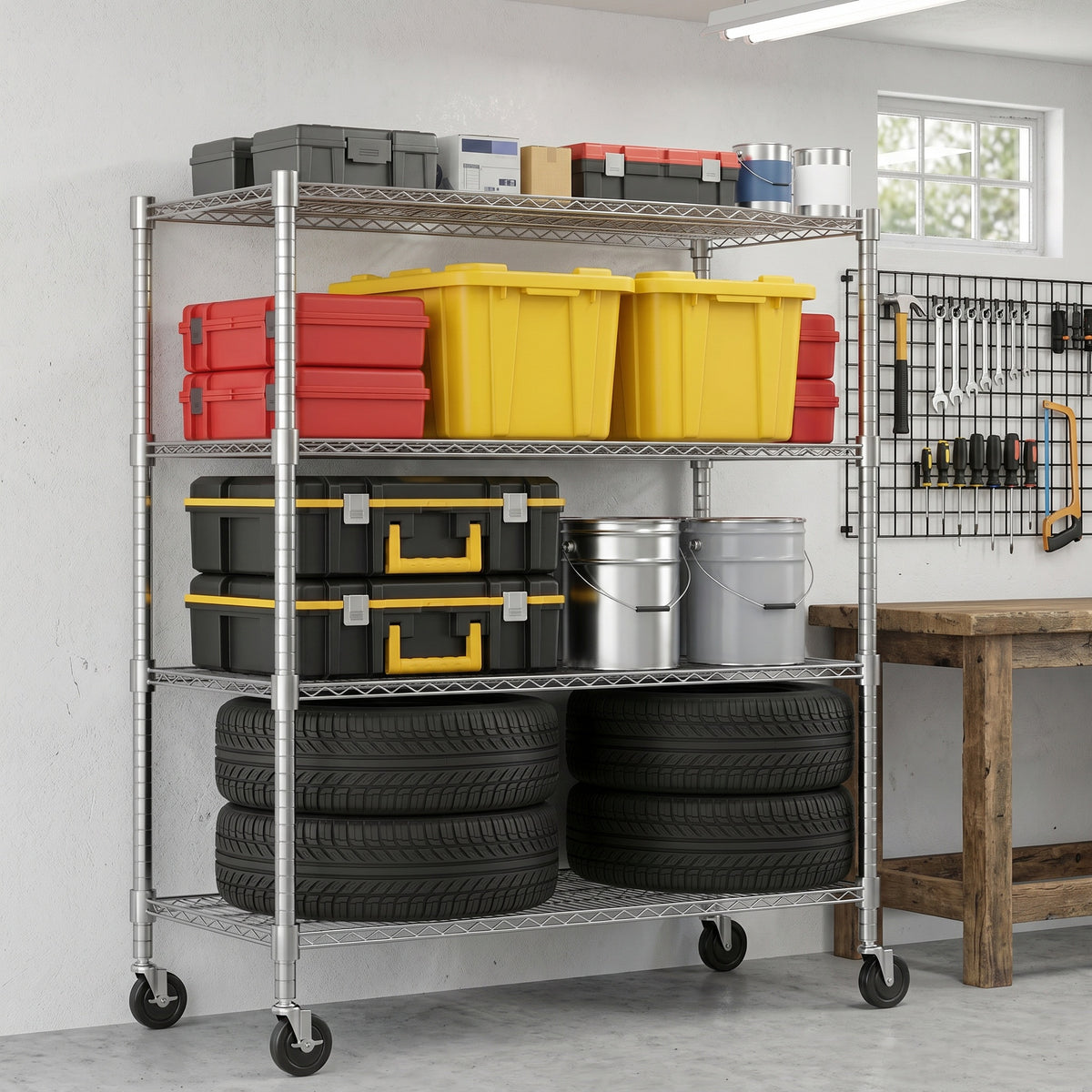Legooin 18x48x72 in Heavy Duty Garage Wire Shelf Metal Storage Rack Industrial Shelving Unit Residential Storage for Warehouse Balcony, Silver