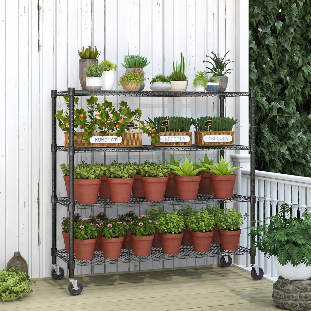 Legooin 48x18x72 inch Heavy Duty Wire Shelf on Wheels Garage Rack Shelving Unit Industrial Shelf Residential Storage 2000lbs Capacity, Black