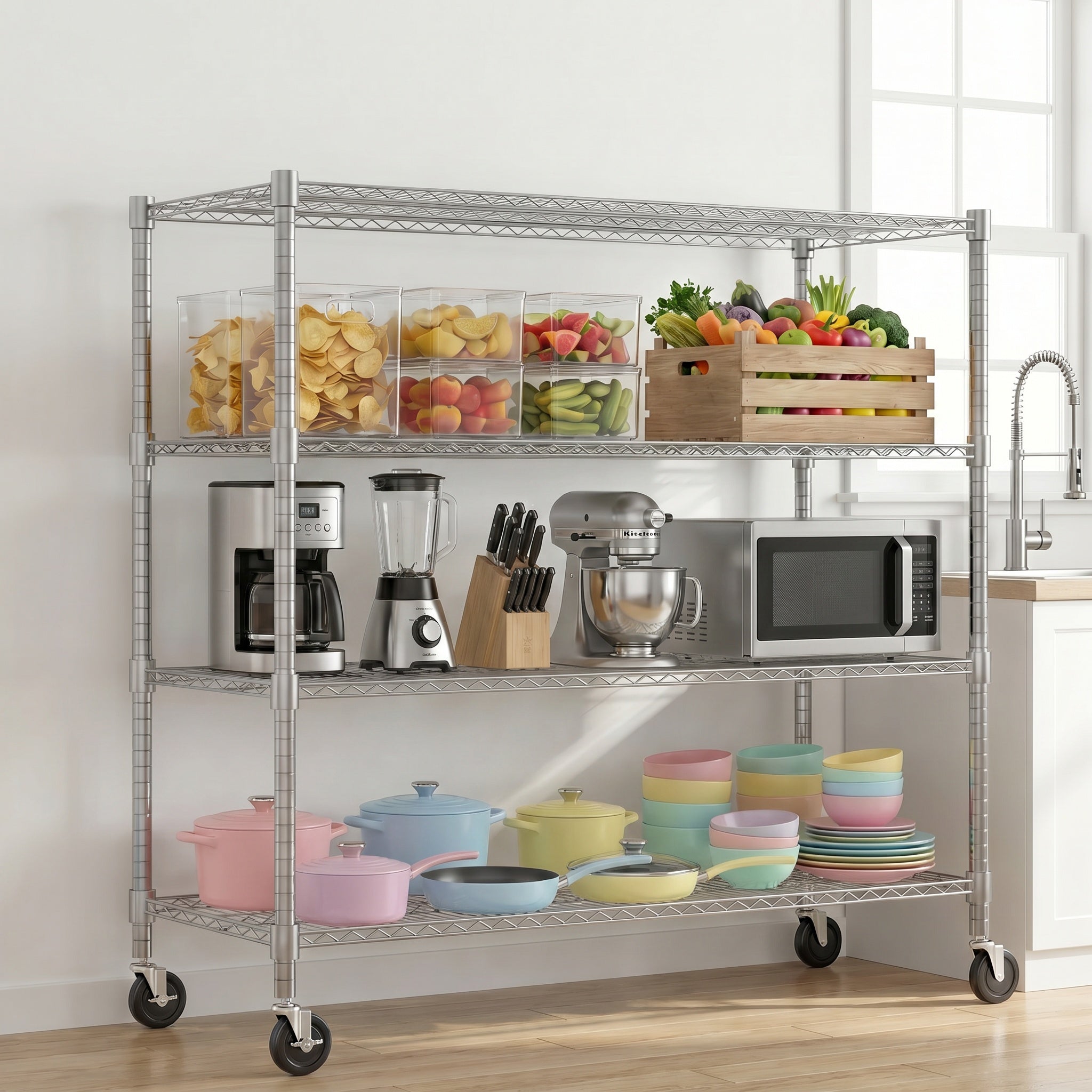 Legooin 18x48x72 in Heavy Duty Garage Wire Shelf Metal Storage Rack Industrial Shelving Unit Residential Storage for Warehouse Balcony, Silver