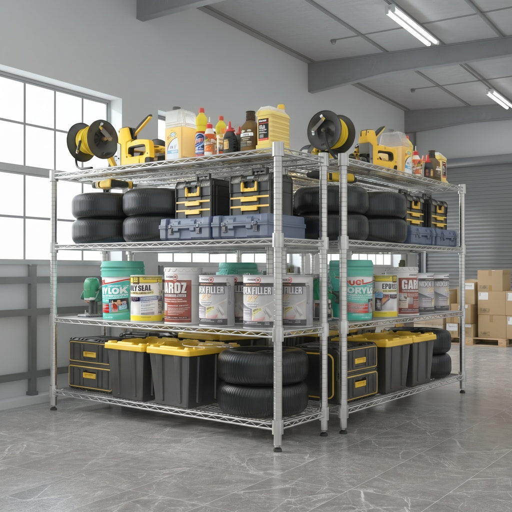 Legooin 24x60x72 inch Heavy-Duty Shelving for Garage Storage 4-Tier Industrial Shelf on Wheels Metal Storage Rack Capacity for 2600 lbs, Silver