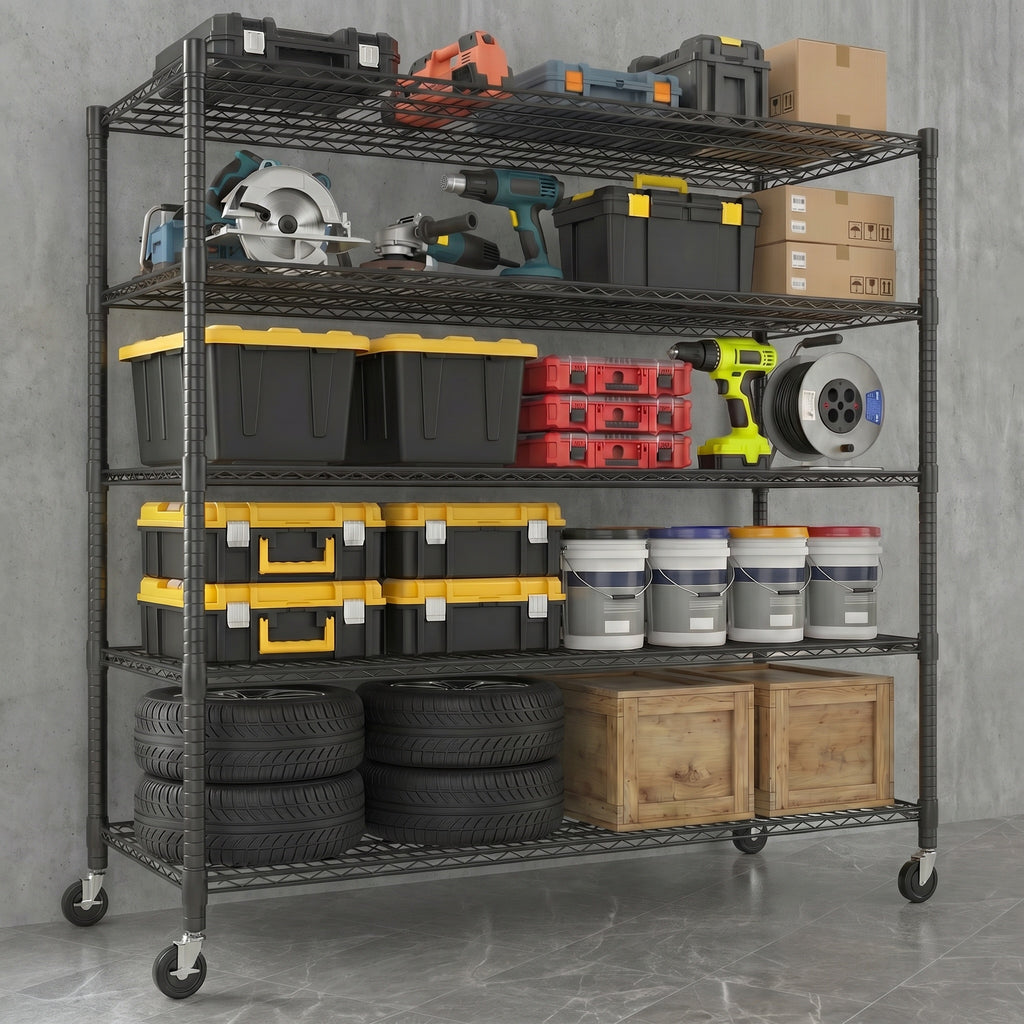 Legooin 60"W x 24"D x 82"H Wire Shelving Unit Heavy Duty Industrial Shelf for Garage Storage Metal Storage Rack for Warehouse Capacity 3250 lbs, Black