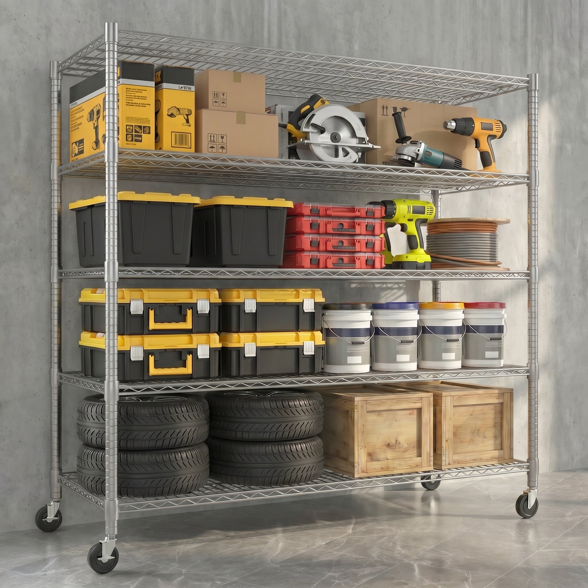 Legooin 24x60x82 inch Garage Shelving Unit 5-Tier Storage Rack Metal Rack Wire Shelf for Industrial Residential Use 3250 lbs Load Capacity, Silver