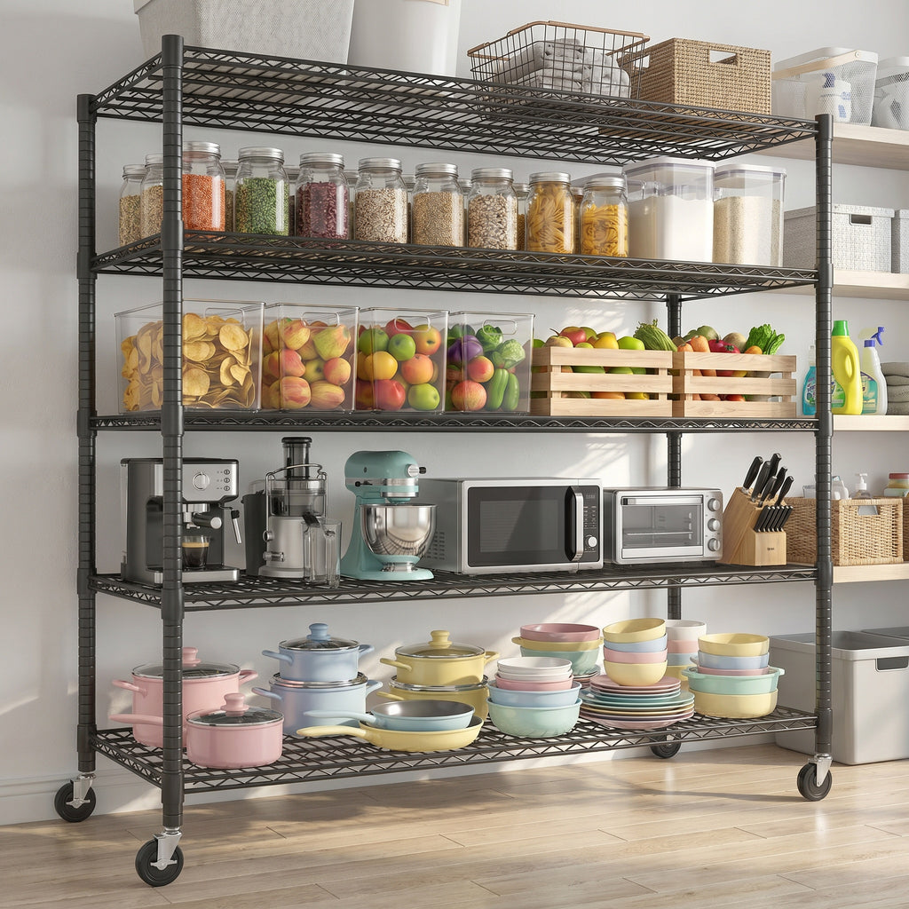 Legooin 60"W x 24"D x 82"H Wire Shelving Unit Heavy Duty Industrial Shelf for Garage Storage Metal Storage Rack for Warehouse Capacity 3250 lbs, Black
