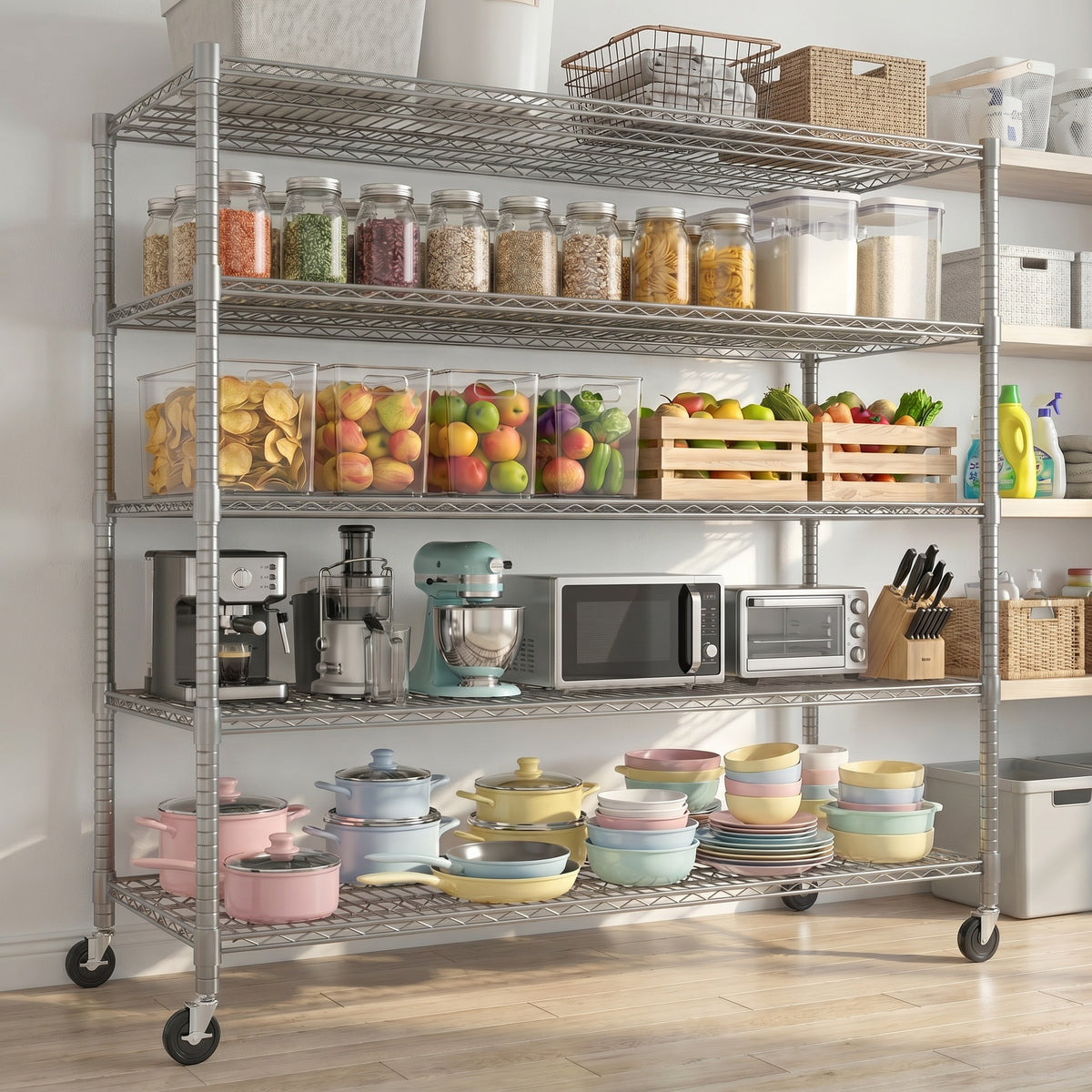 Legooin 24x60x82 inch Garage Shelving Unit 5-Tier Storage Rack Metal Rack Wire Shelf for Industrial Residential Use 3250 lbs Load Capacity, Silver