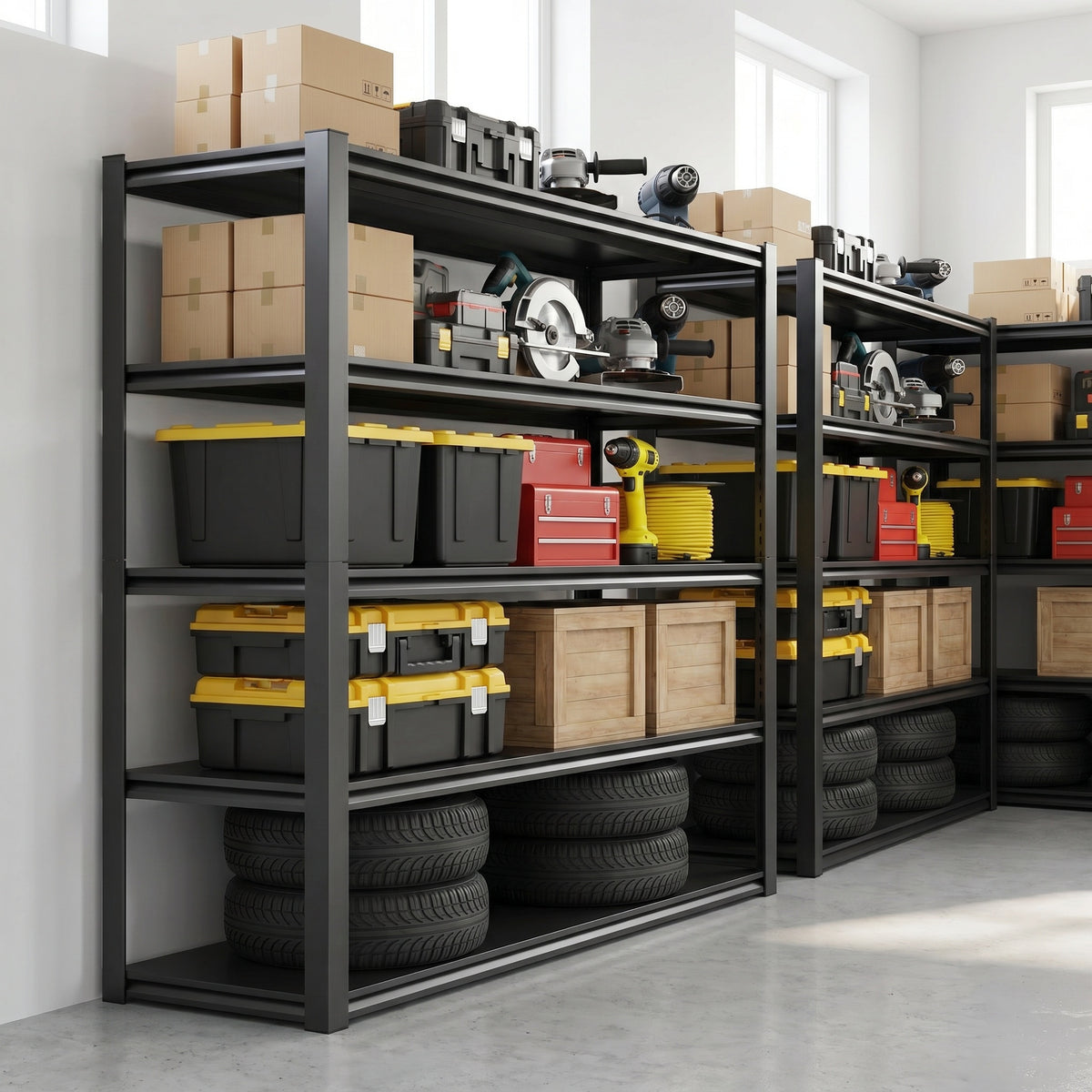 Legooin 48"W x 24"D x 72"H Metal Shelving Heavy Duty Garage Storage Rack Height Adjustable Industrial Shelf Residential Storage Warehouse Storage Unit, Black