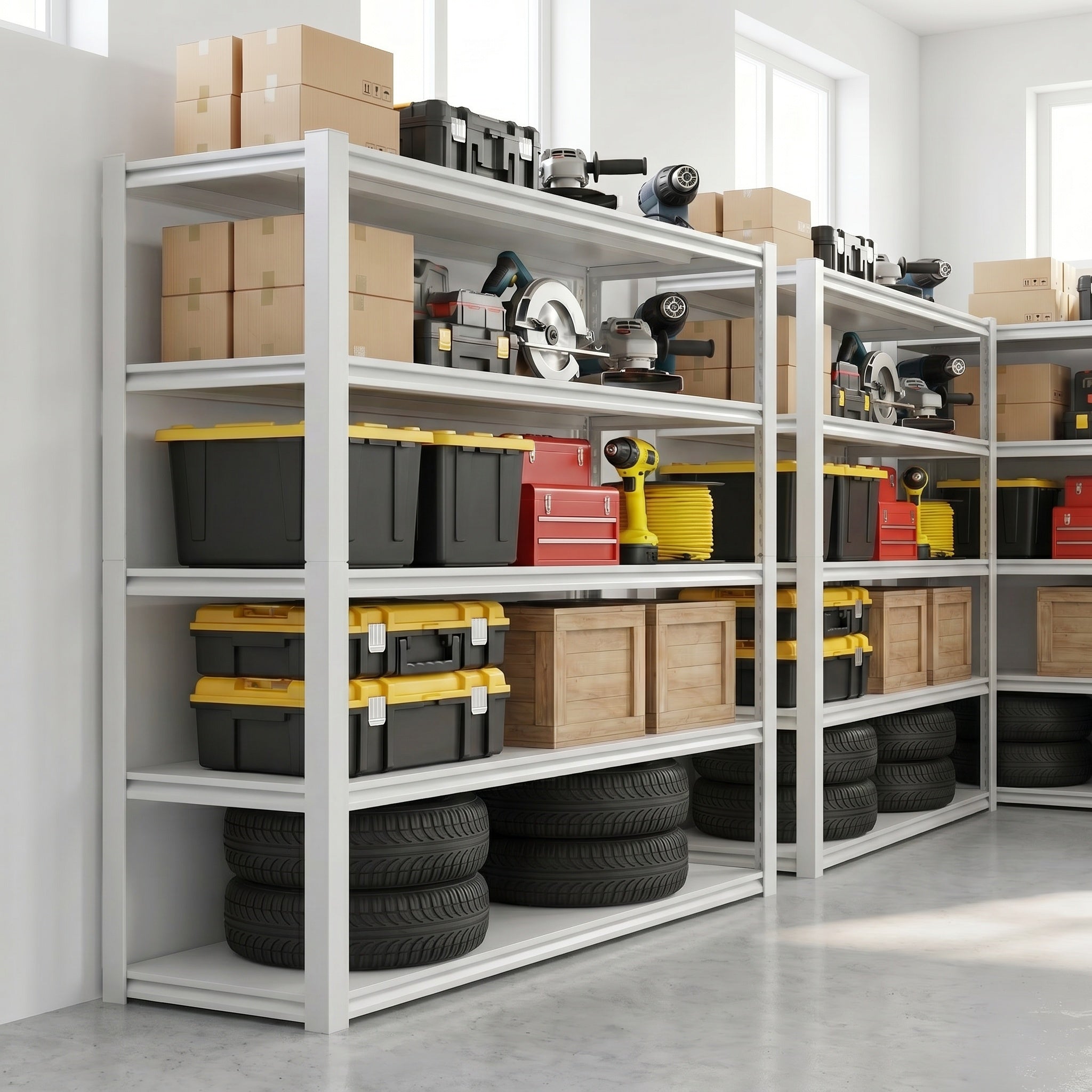 Legooin 24x48x72 inch Heavy Duty Garage Shelving Height Adjustable Storage Rack 5-Tier Metal Shelves for Industrial Residential Use 3000 lbs Load Capacity, White