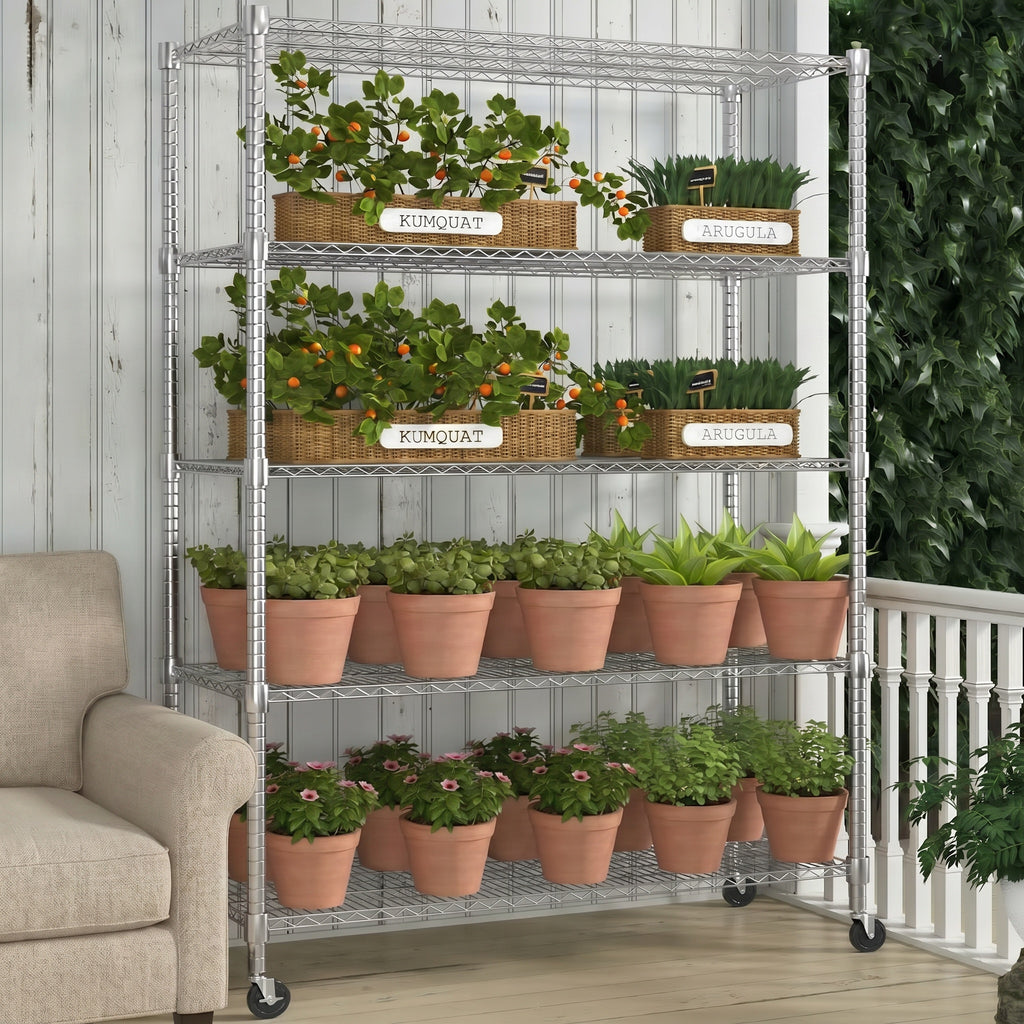 Legooin 24x48x82 inch Heavy Duty Garage Shelf Storage Rack with Wheels Metal Shelving Unit Organizer Rack for Residential and Industrial Use, Silver