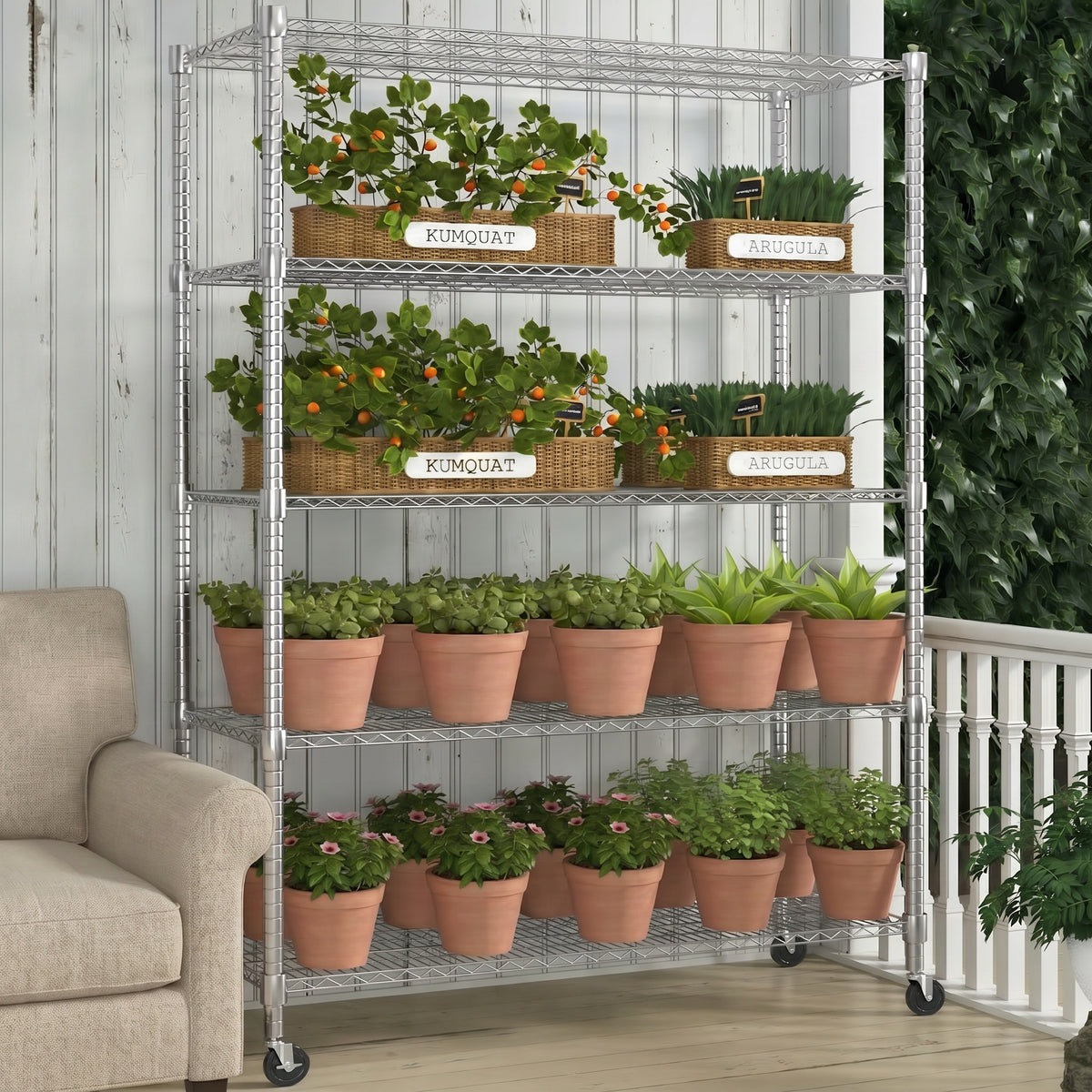 Legooin 24x48x82 inch Heavy Duty Garage Shelf Storage Rack with Wheels Metal Shelving Unit Organizer Rack for Residential and Industrial Use, Silver