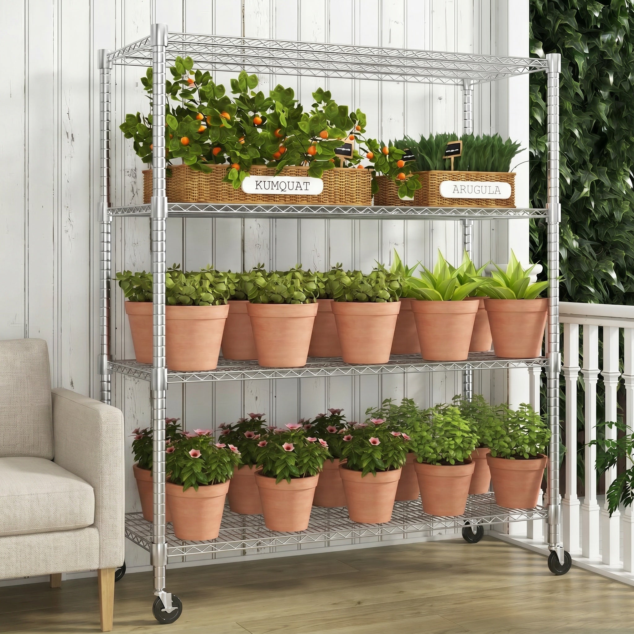 Legooin 24"D x 48"W x 72"H Metal Storage Rack Adjustable Storage Wire Shelf Garage Shelf with Wheels for Residential and Industrial Use, Silver