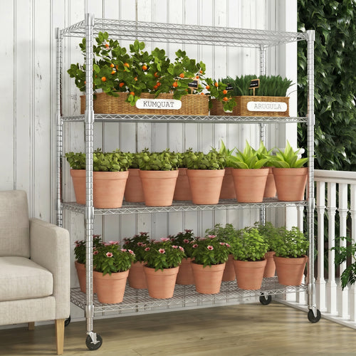 Legooin 24"D x 48"W x 72"H Metal Storage Rack Adjustable Storage Wire Shelf Garage Shelf with Wheels for Residential and Industrial Use, Silver