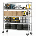 Legooin 5-Tier Garage Shelving Unit on Wheels 60"W x 18"D x 82"H Industrial Storage Rack Heavy Duty Wire Shelves, Silver