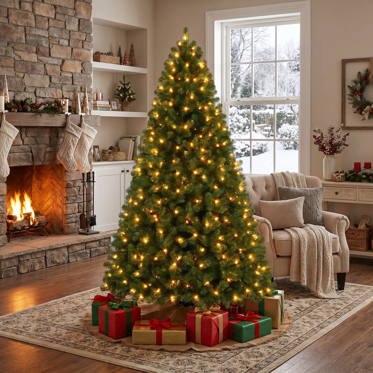 Legooin 6FT Pre-Lit Christmas Tree with 300 Warm White LED Lights, 800 PVC Branch Tips, Classic Artificial Christmas Tree, Green