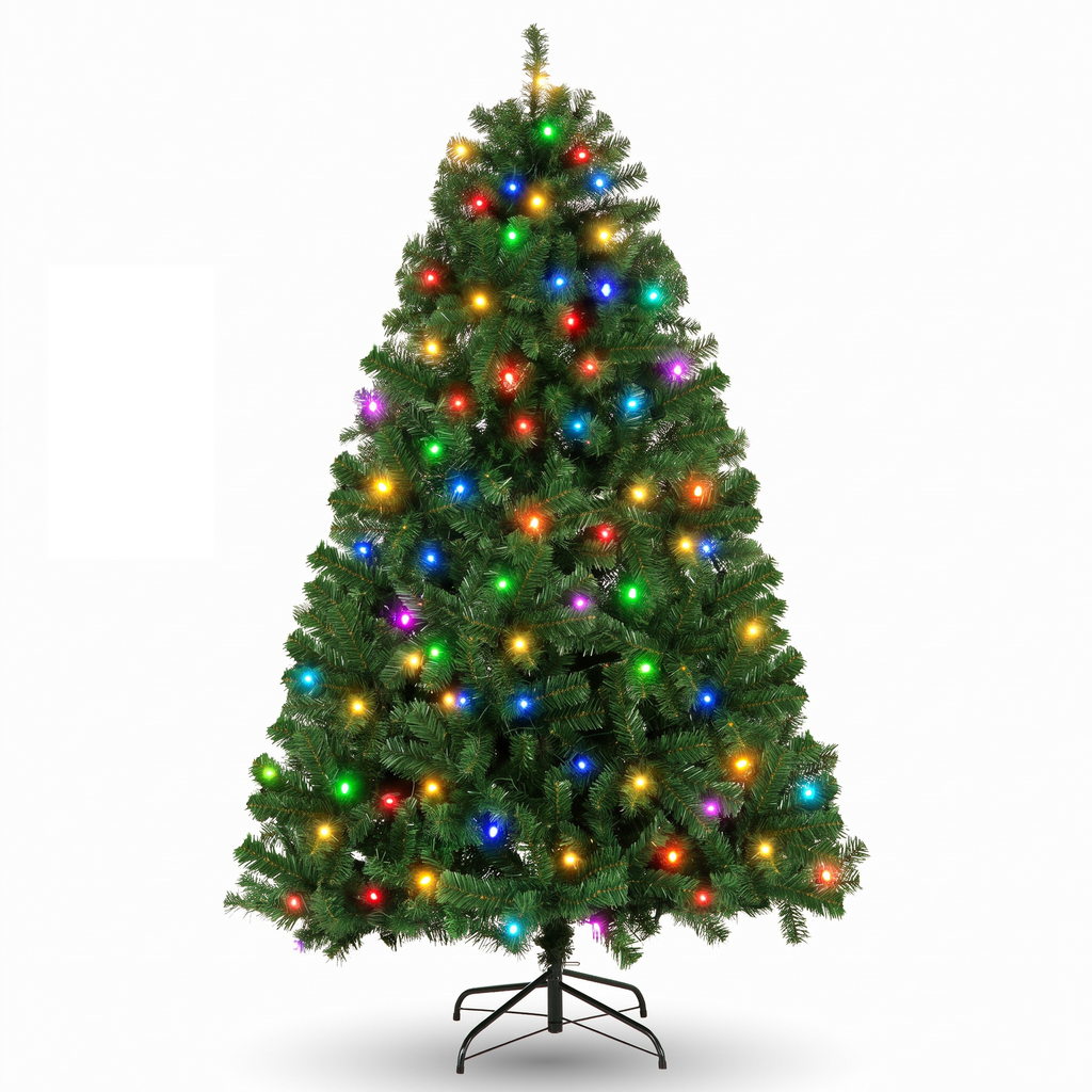 Legooin 6FT Pre-Lit Christmas Tree Artificial Tree Classic Realistic Xmas Tree, 300 Multicolor Lights 800 PVC Branch Tips, for Indoor Outdoor Xmas Decor, Green