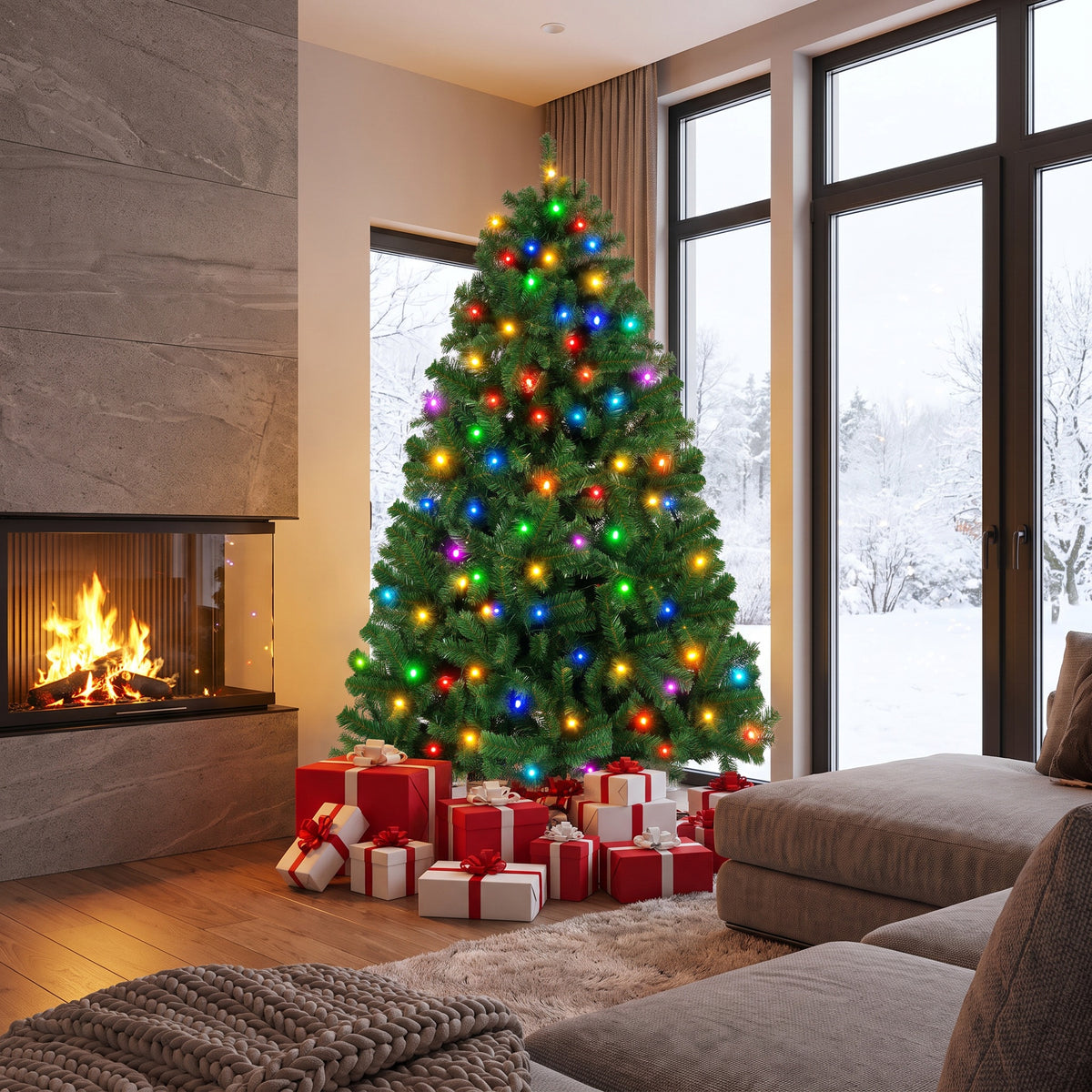 Legooin 6FT Pre-Lit Christmas Tree Artificial Tree Classic Realistic Xmas Tree, 300 Multicolor Lights 800 PVC Branch Tips, for Indoor Outdoor Xmas Decor, Green