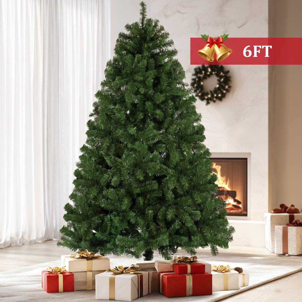 Legooin 6FT Unlit Artificial Tree Christmas Tree, Classic Shape, Metal Stand, 800 PVC Branch Tips, for Home Commercial Holiday Decor, Green