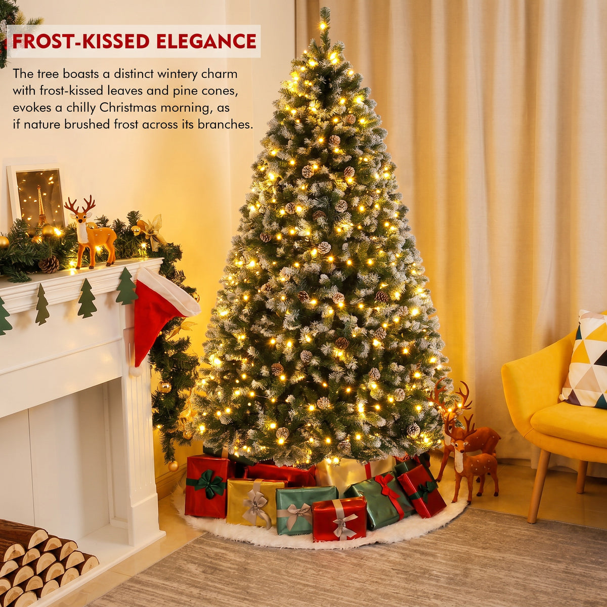 Legooin 6FT Pre-Lit Christmas Tree with Warm-color Lights, Realistic Flocked Xmas Tree with Pinecone Decorations, for Christmas Holiday Decor, Green